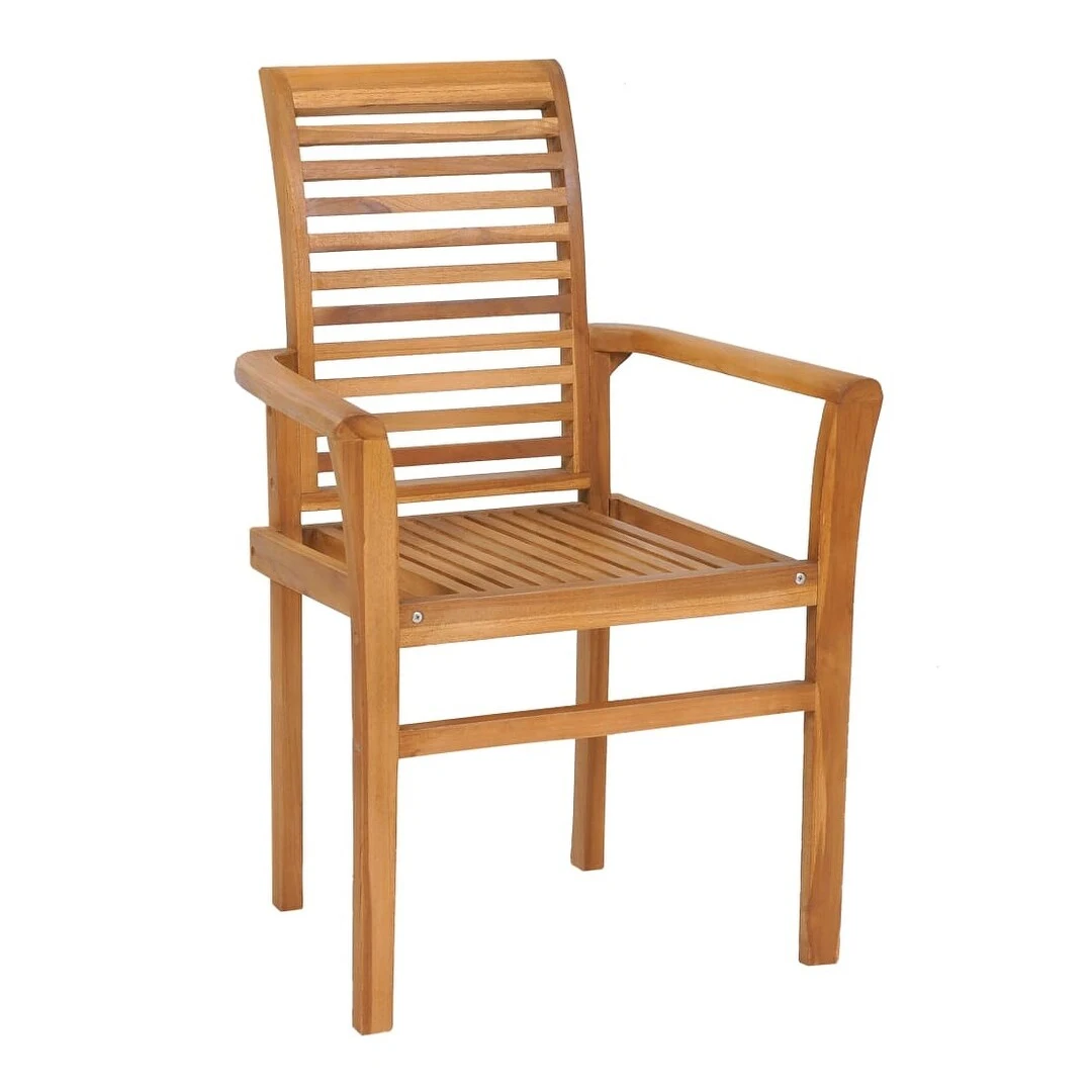 Outdoor Teak Solid Wood Patio Garden Set Slats Design Armchair With ...