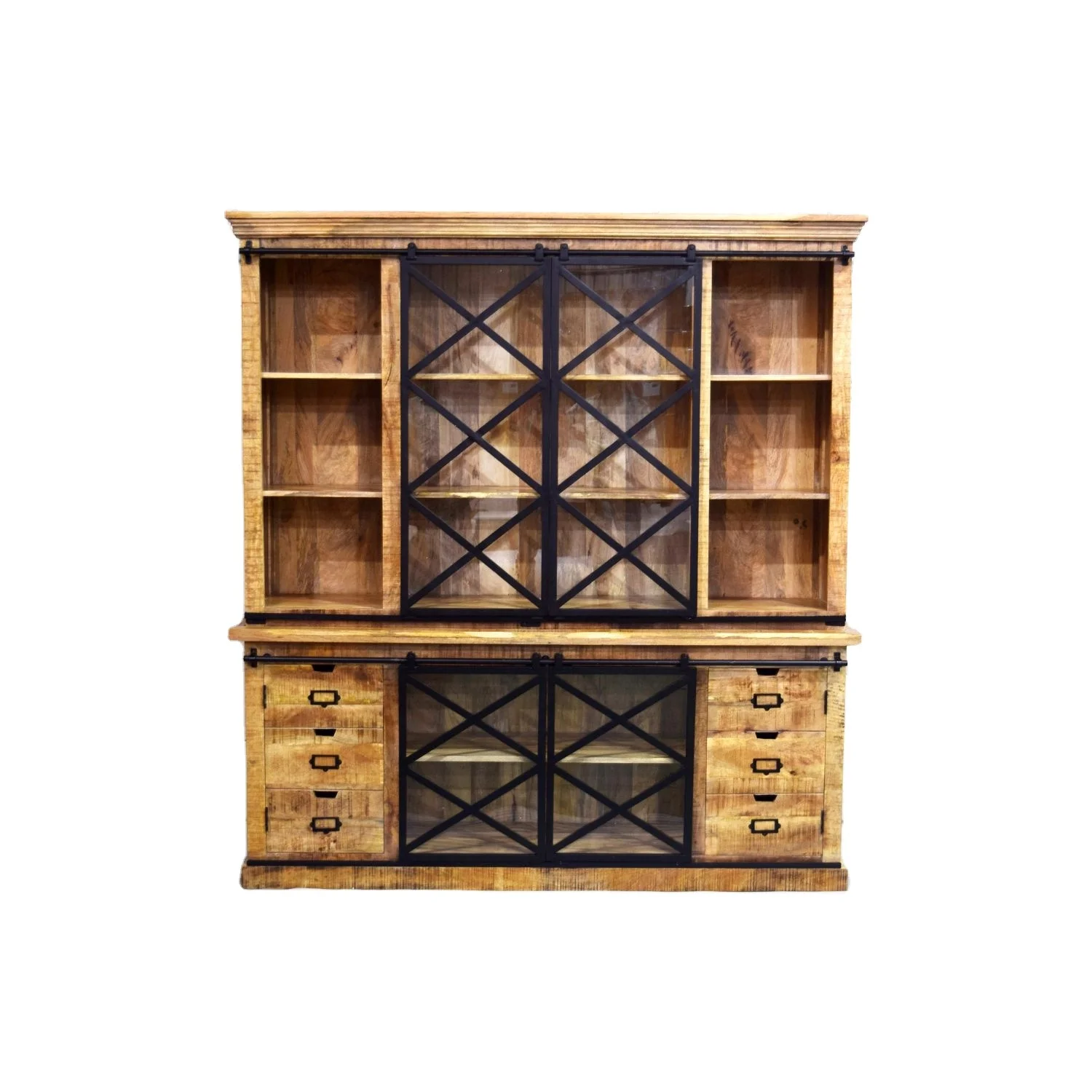 European Classic Solid Mango Wooden Modern Industrial Style Hutch ...