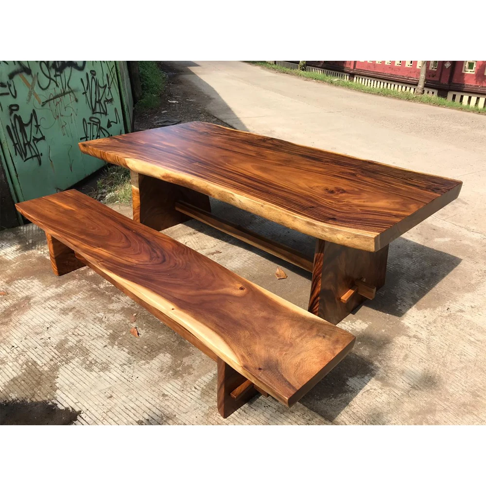 Traditional Dining Table Furniture Made Slabwood Brown Color For Dining