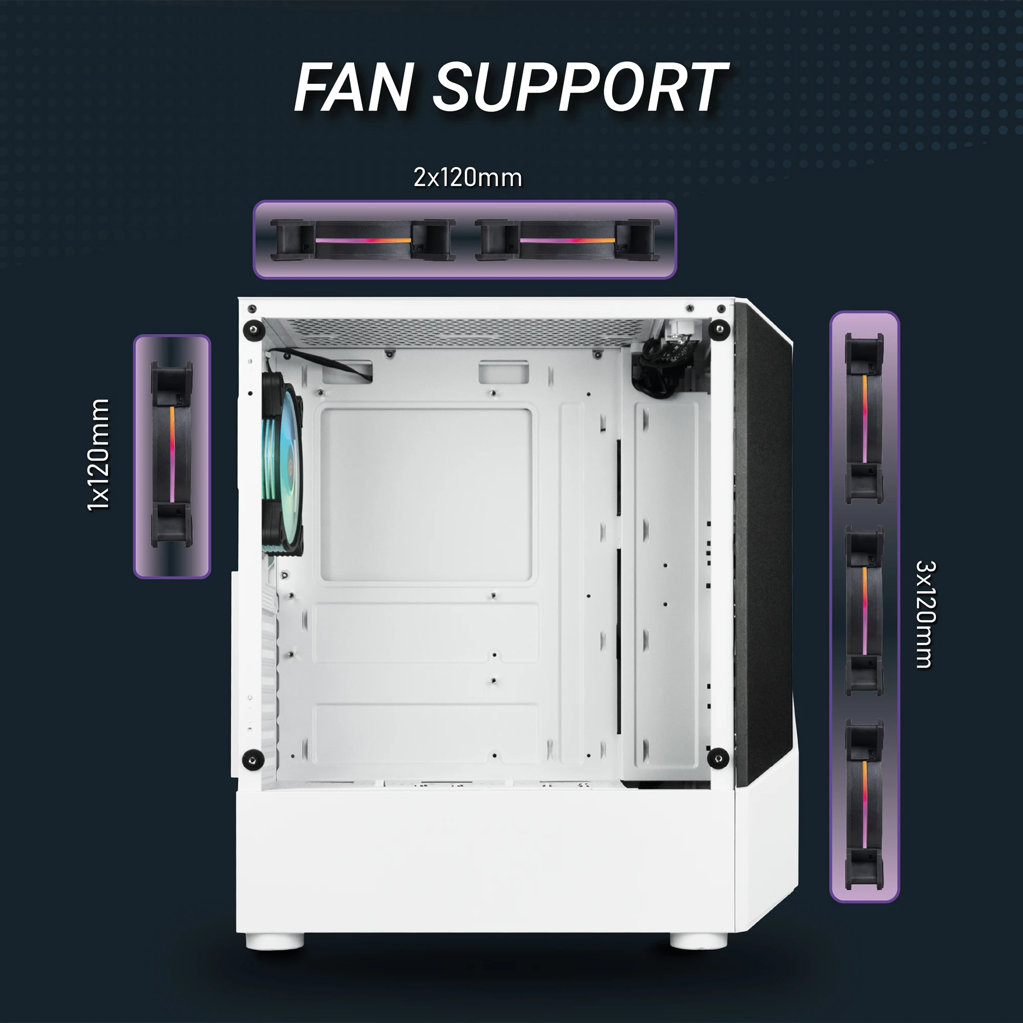 Atx Gaming Case White Computer Pc Desktop Argb Led Cabinet Chassis ...