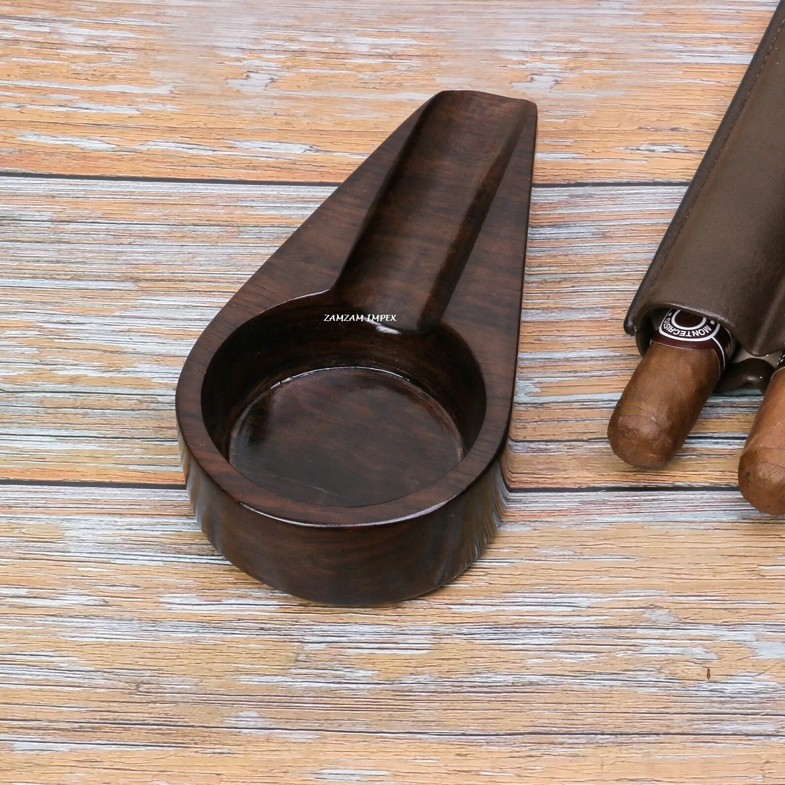 Round Rustic Wood Cigar Ashtray With Rest Or Natural Edge Wood Ash Tray