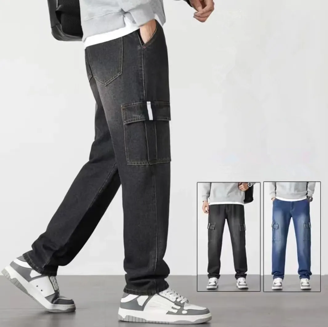 Wholesale Men's Multi-pocket Loose Straight Leg Cargo Jeans Casual Wear ...