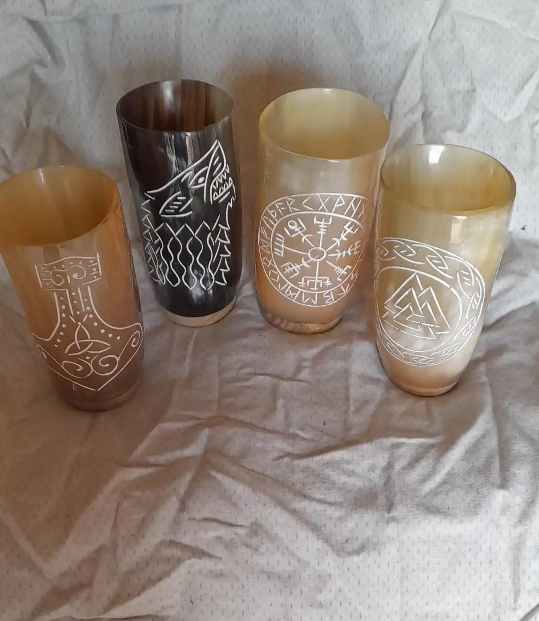 Custom Made Beautifully Crafted Drinking Horn Glasses With Viking And