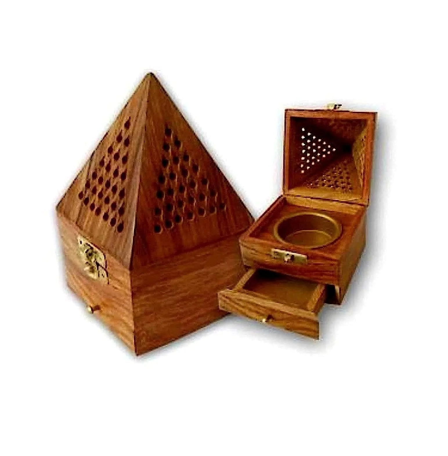 Pyramid Design Custom Made Hand Carved Wooden Incense Burner With Lock ...