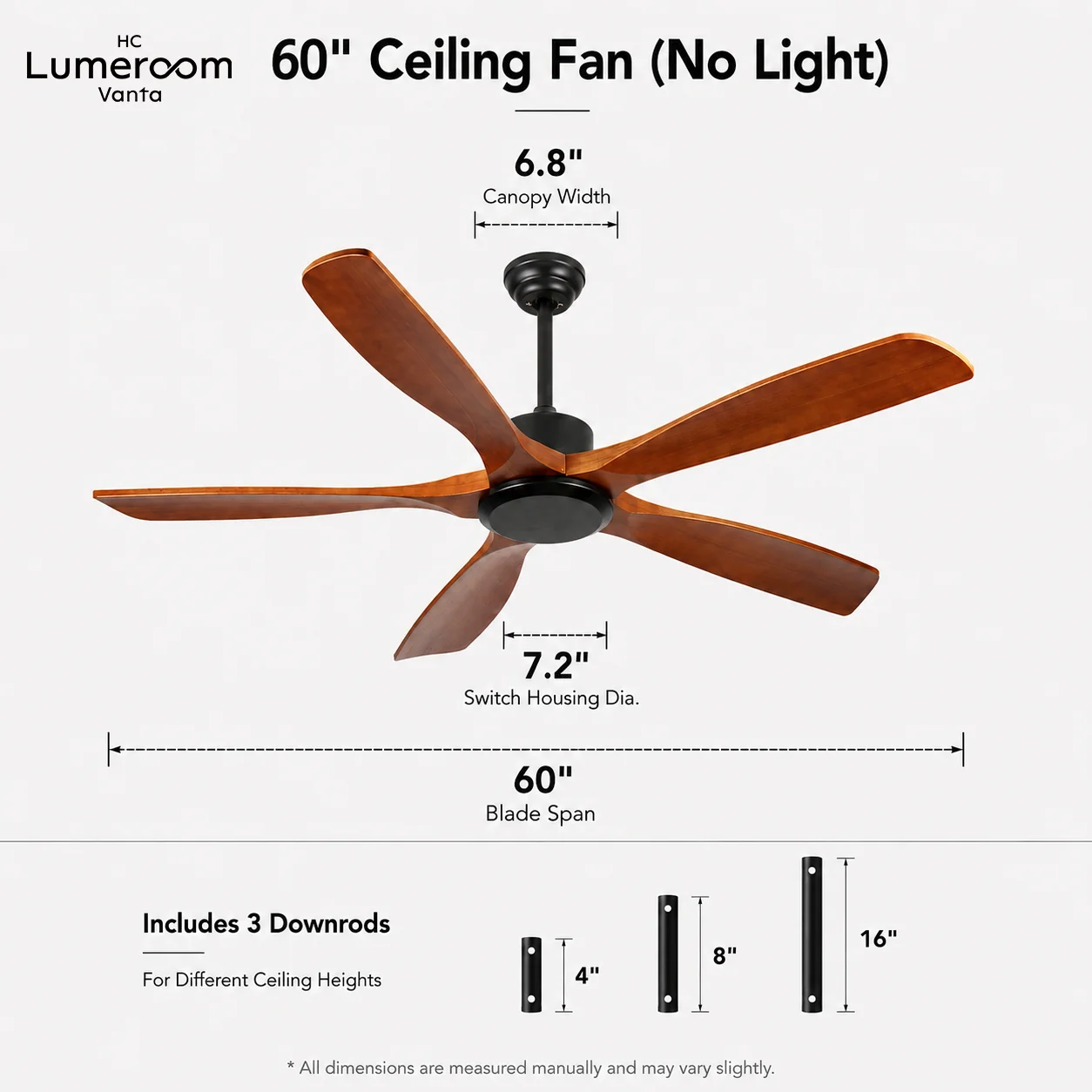 Ceiling Fan, 50 W, Solid Wood + Metal - detail 10