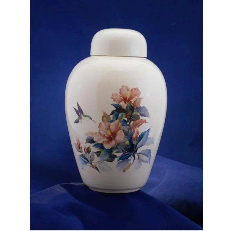 White Floral Design Classic Cremation Urn In Aluminum For Human Ashes ...