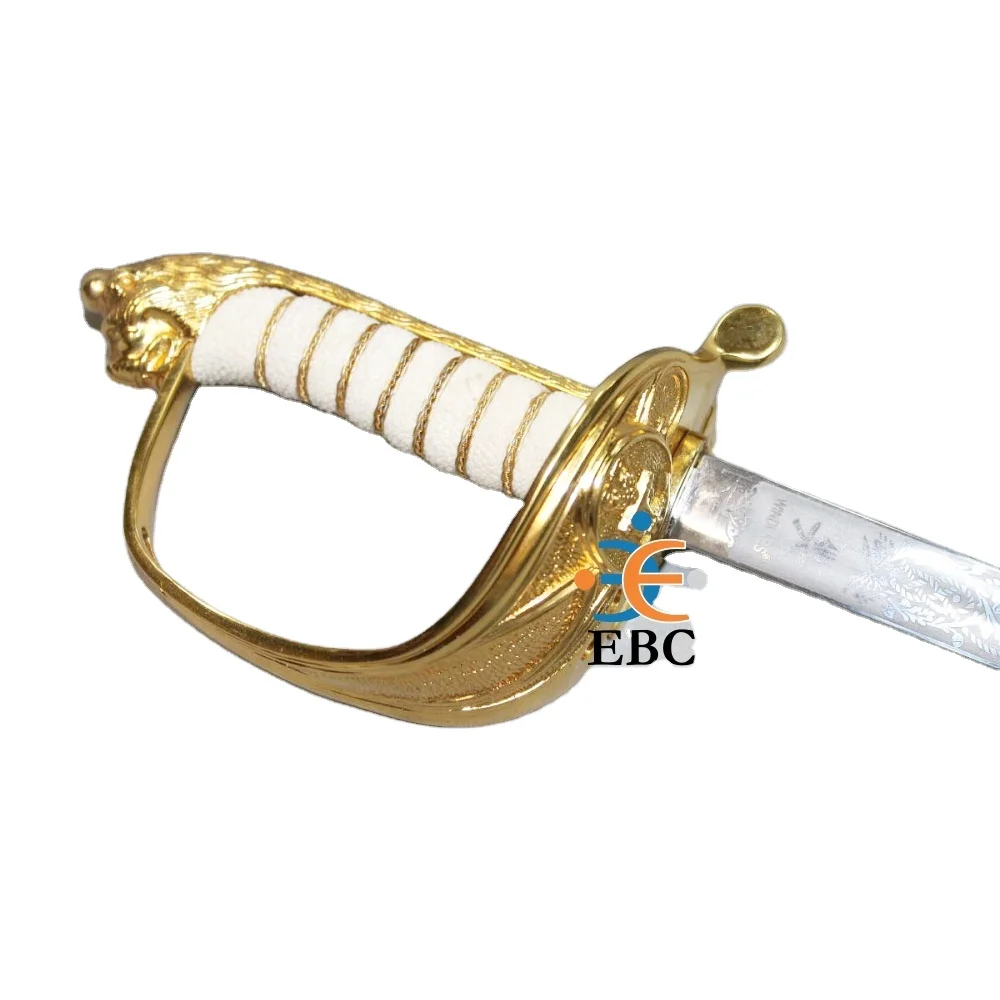 Gold Ceremonial Officers Cadets Steel Swords With Ss Scabbard & Waist