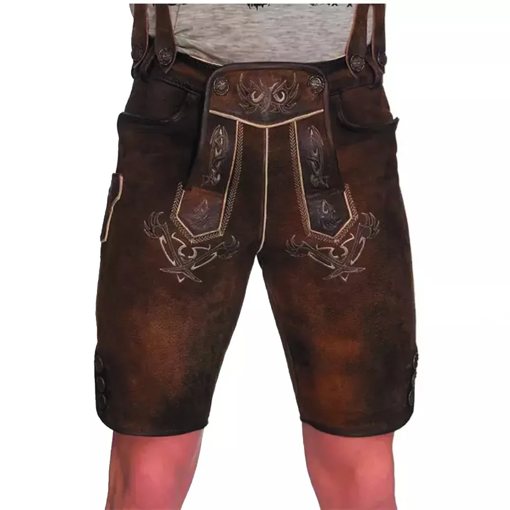 Golden Bavarian Lederhosen Kniebund Hosen Men Ledersosen Trachten