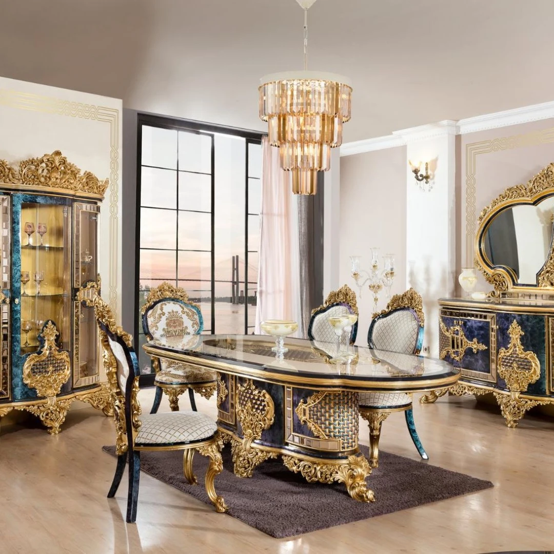 Luxury Classic Shopia Dining Set With Solid Wood Material And Handmade