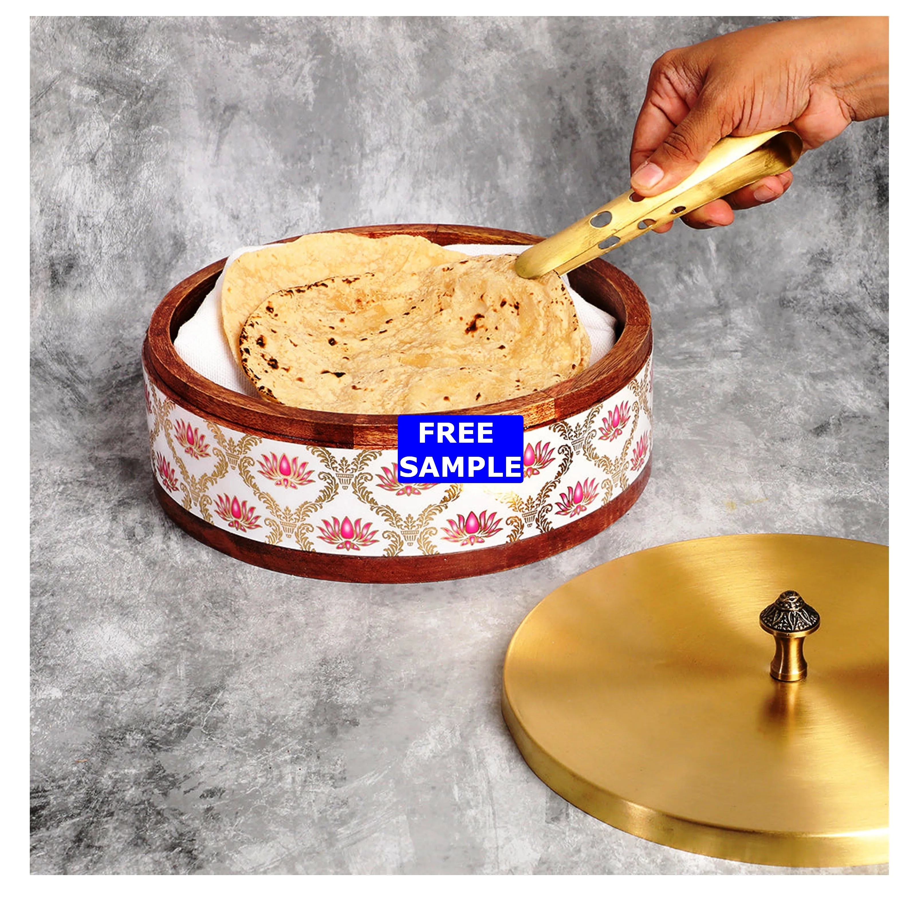 Indian Square Wood Chapati Paratha Box Wooden Roti Box Dabba Striped ...