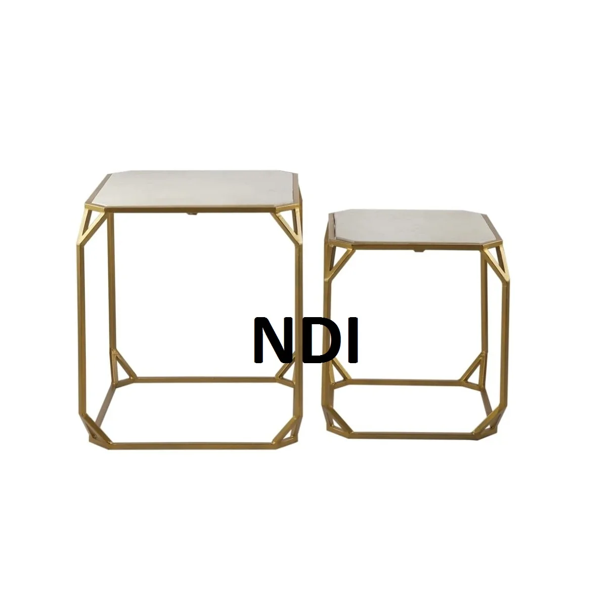 Golden Finishing Aluminium Metal Coffee Table With Marble Top Handmade