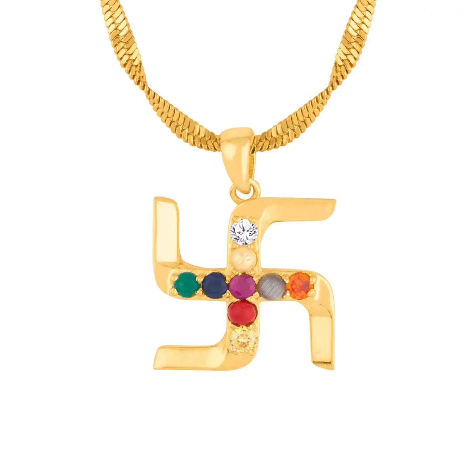 Swastik Navaratan Gemstone Pendant In 