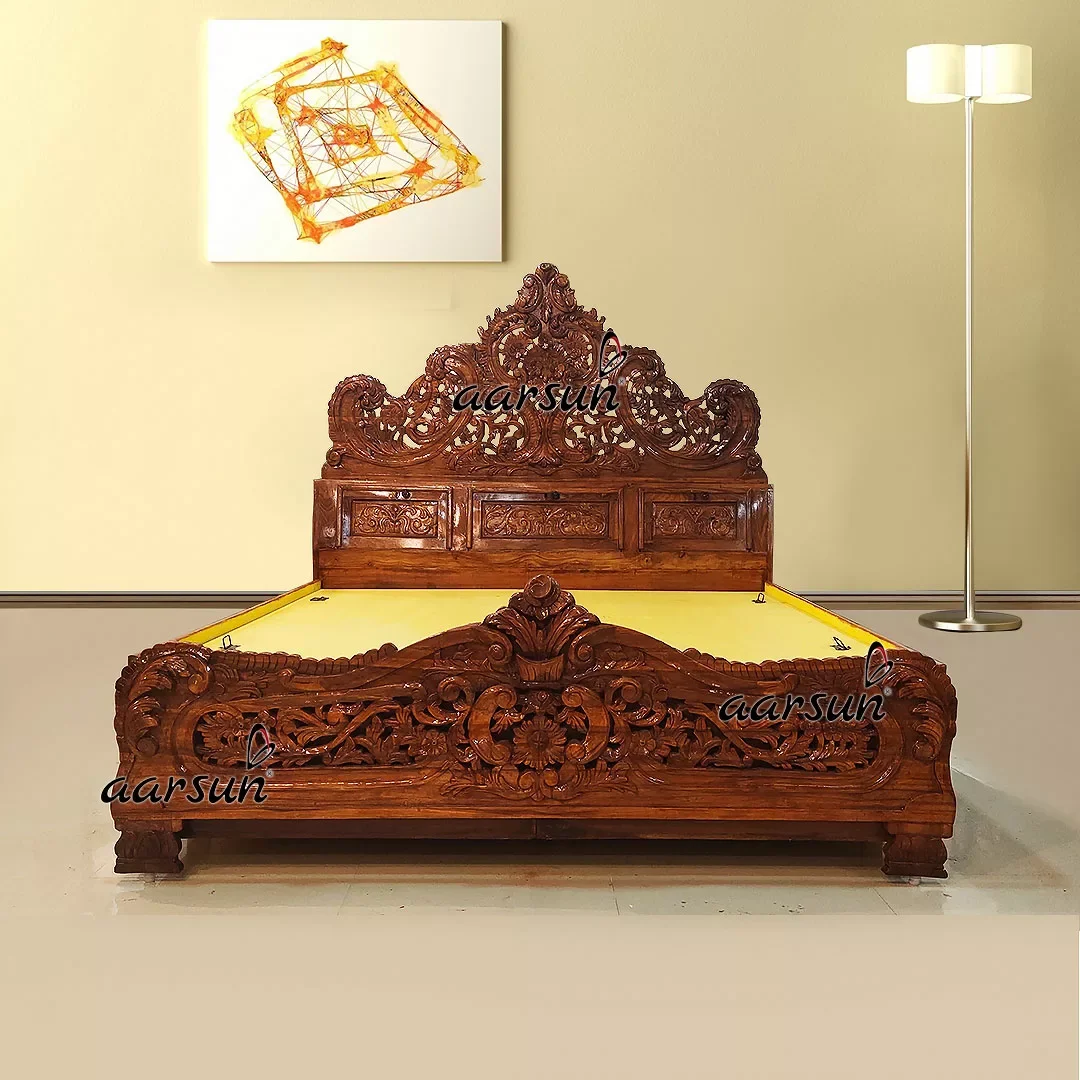 Royal Style Luxury Carved Bedroom Furniture Set Wooden Craft Queen Size ...