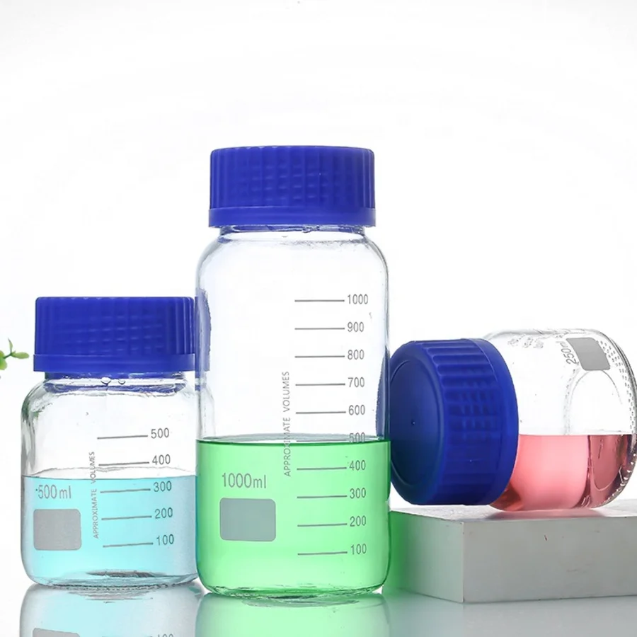 1000ml Laboratory Wide Mouth Reagent Sample Bottles 1 Liter Glass Media