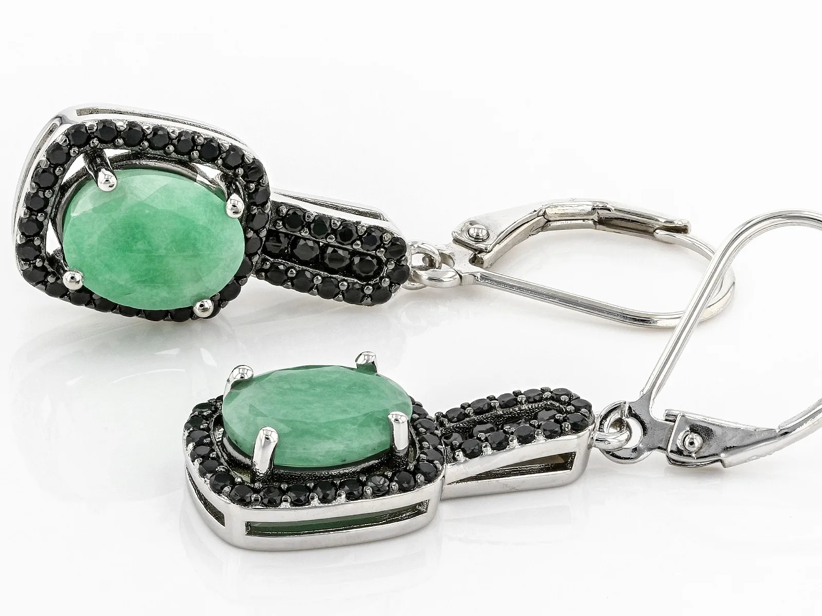 Green Emerald Rhodium Over 925 Silver Earrings Elegant Design For Women