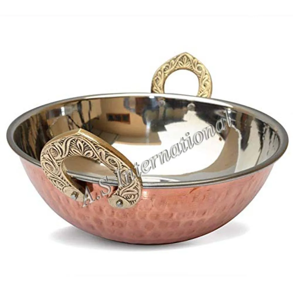 Luxury Copper Steel Indian Serving Bowl Copper Cookware Hammered Karahi