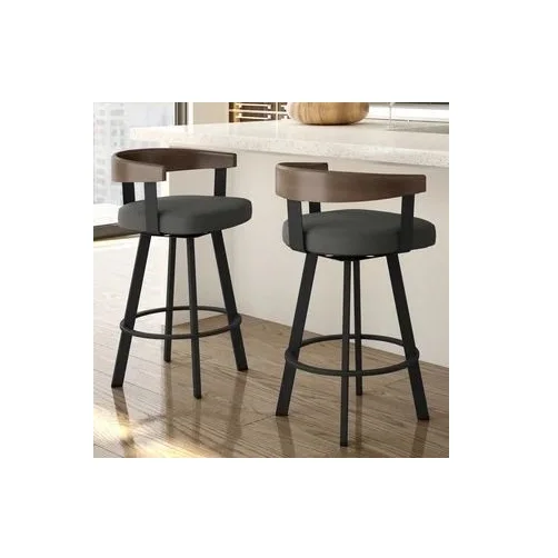 Swivel Bar Stool With Curved Open Back And Metal Legs Dark Gray Top