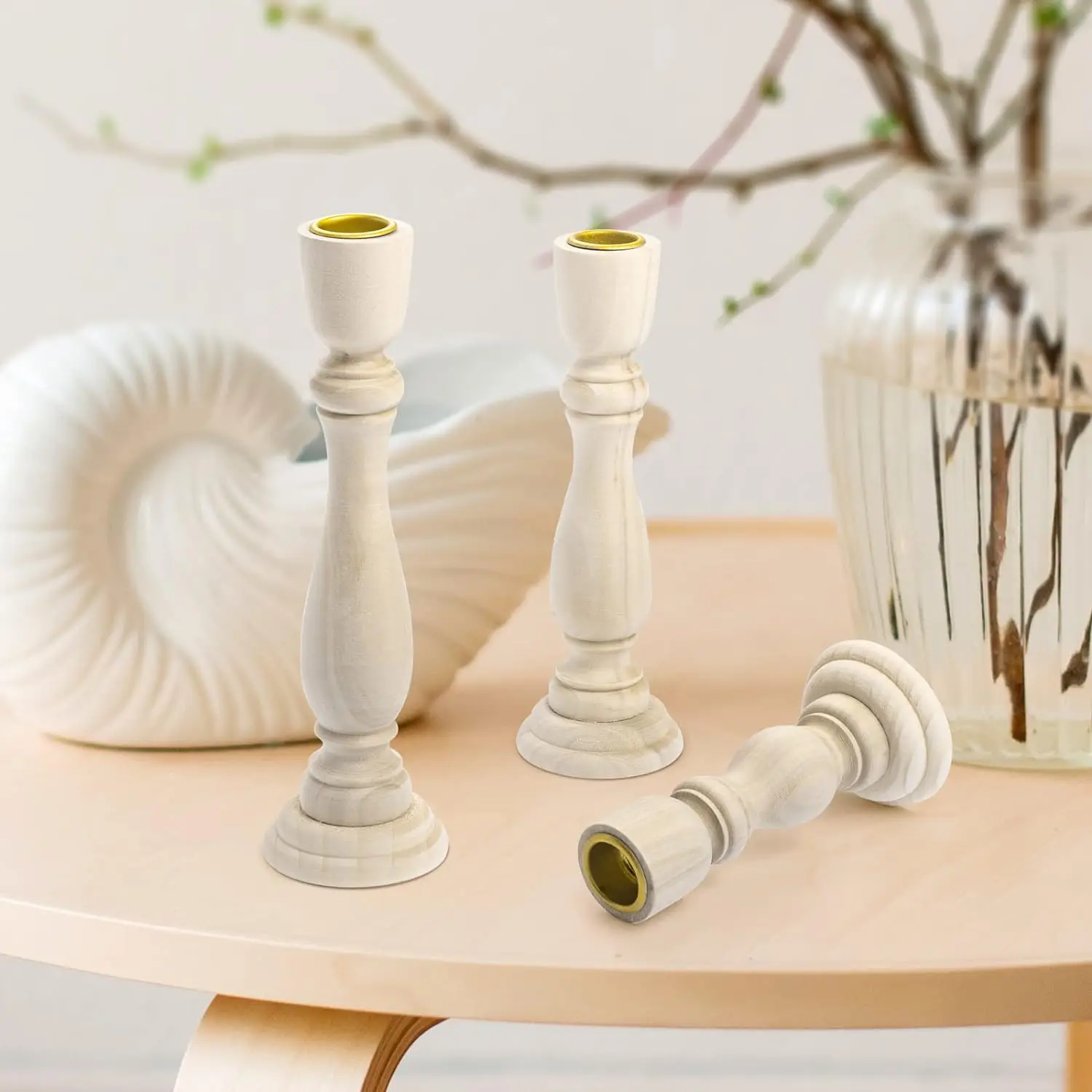 3 Pieces Wooden Candle Holders Wooden Farmhouse Candlesticks Unfinished Pillar Taper Candle