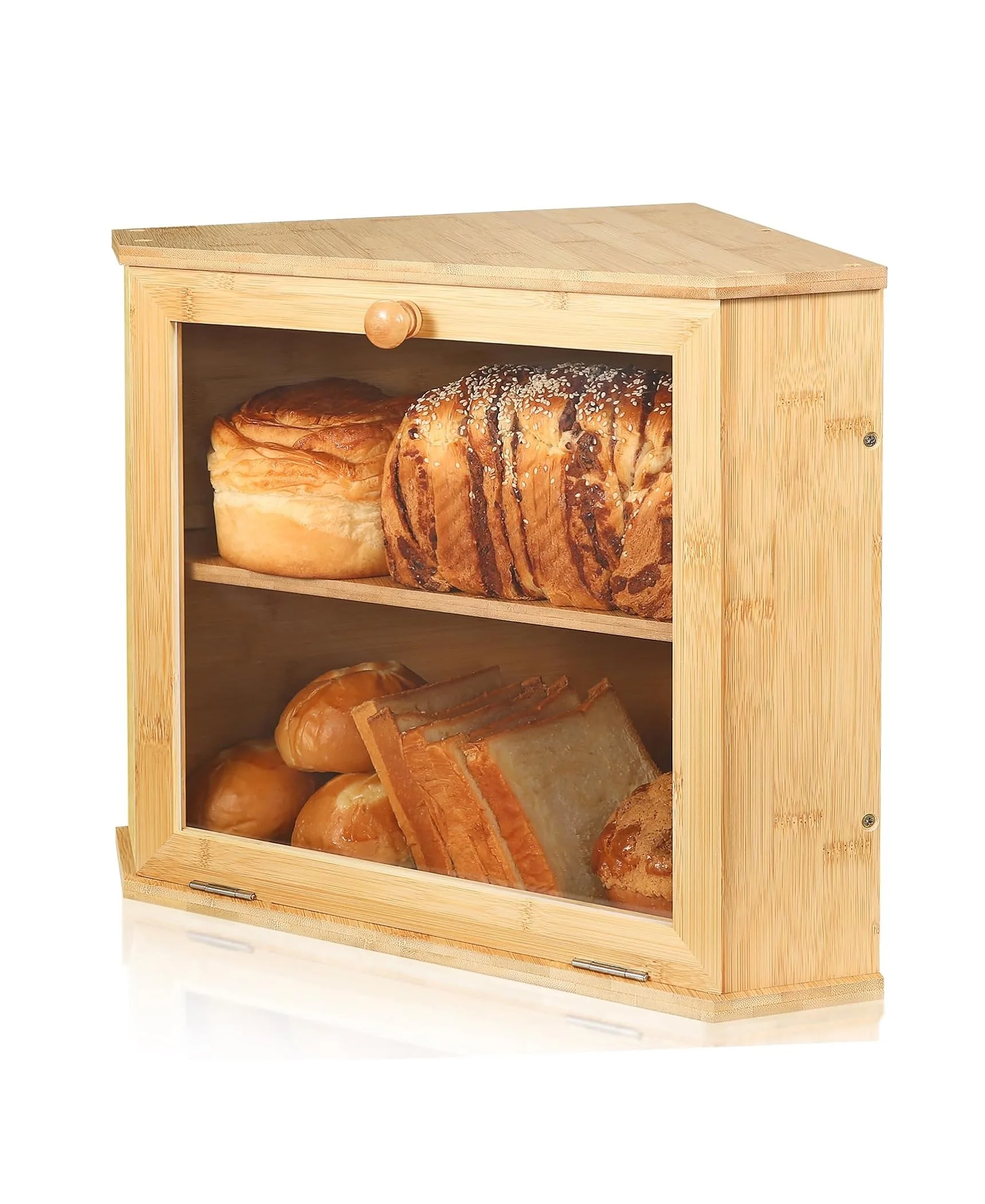 Double Layer Corner Bread Box - Bamboo Large Capacity Breadbox - Bread ...