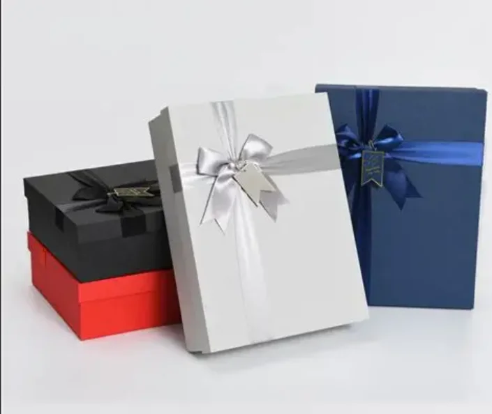 luxury rigid lid base gift box with satin ribbon bow custom wholesale China