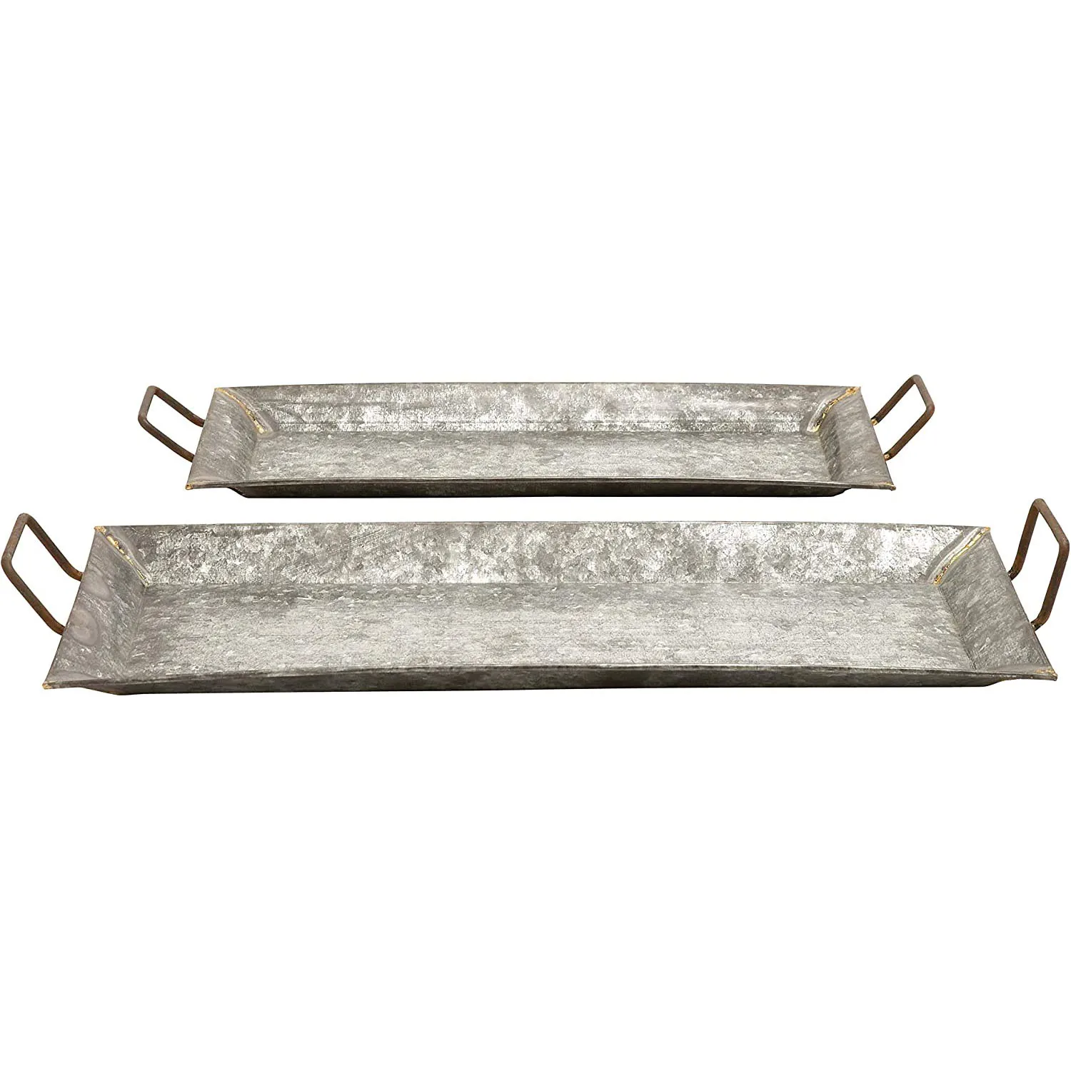 Galvanized Serving Trays With Handle Set Of 2 Premium Quality Metal Decorative Trays Cheap Metal