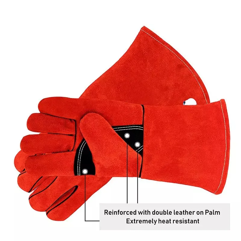 Custom Logo Printed Men Leather Welding Gloves Workwear Cow Split