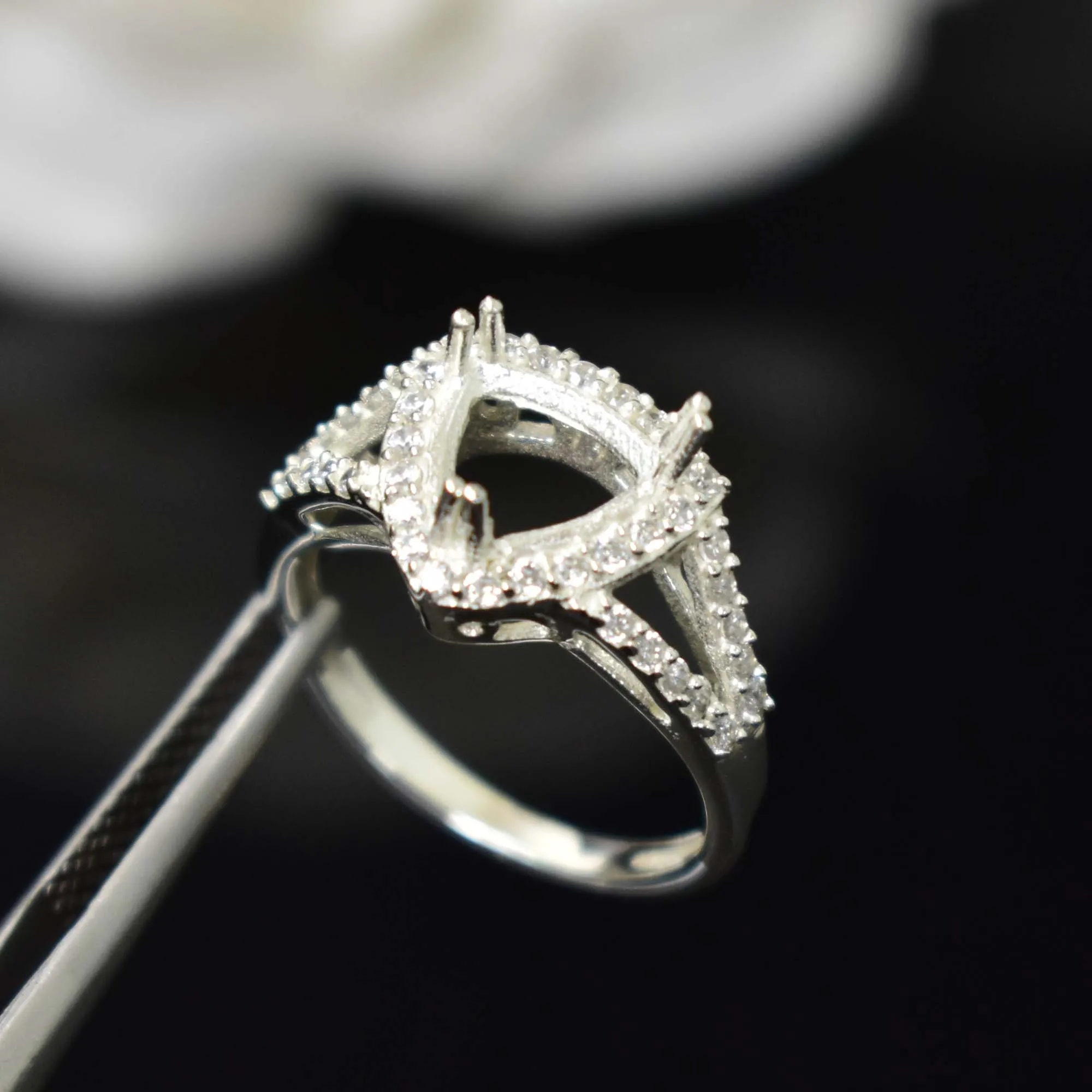 Prong Setting 9mm Trillion Cut Semi Mount Rings For Women Solid 925