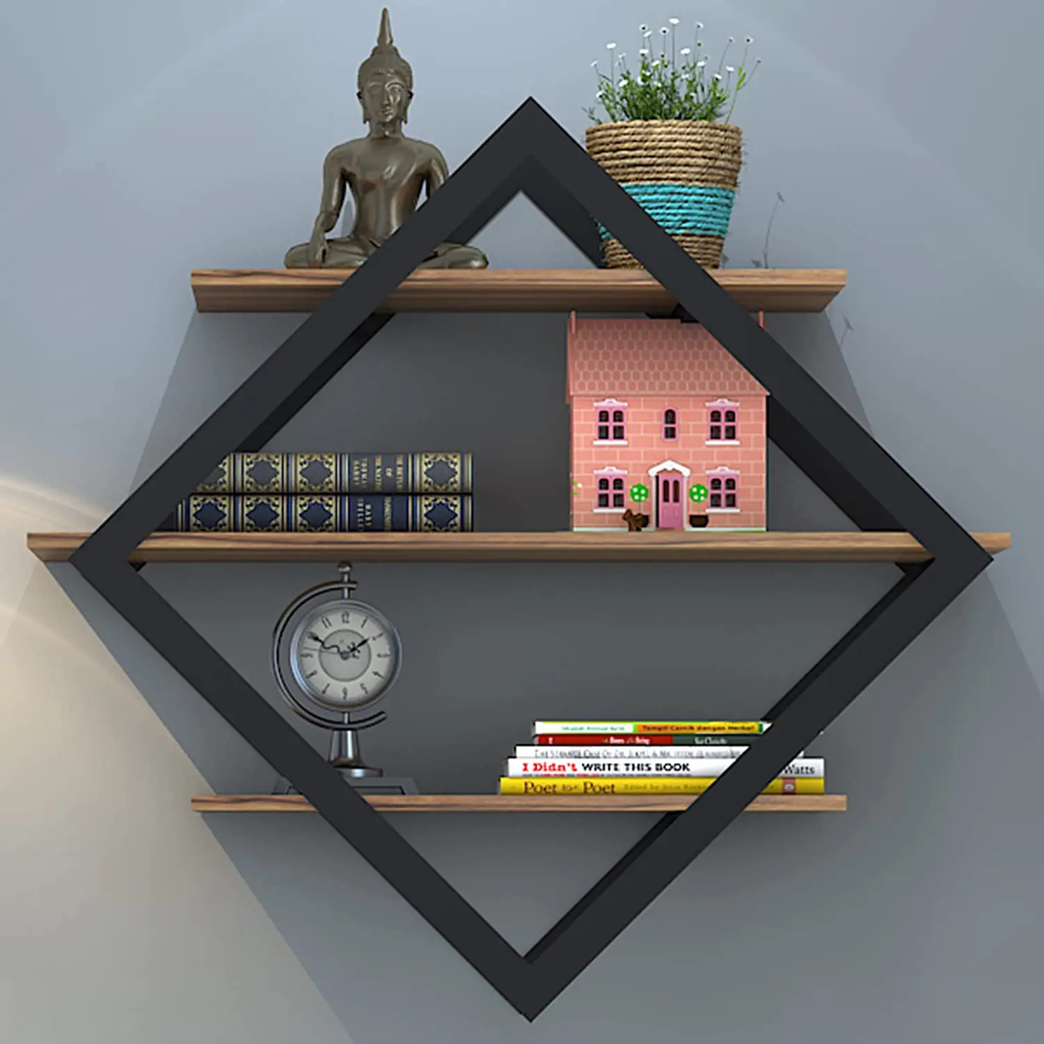 3 Tier Wall Decor Shelf Metal Wooden Rustic Decorative Hanging Entryway