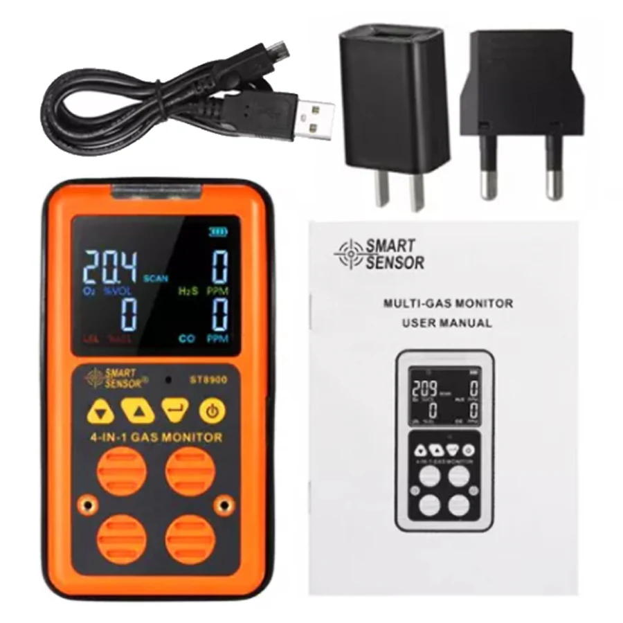 Smart Sensor St8900 Portable 4in1 Multi Gas Monitor O2 H2s Co Lel Gas