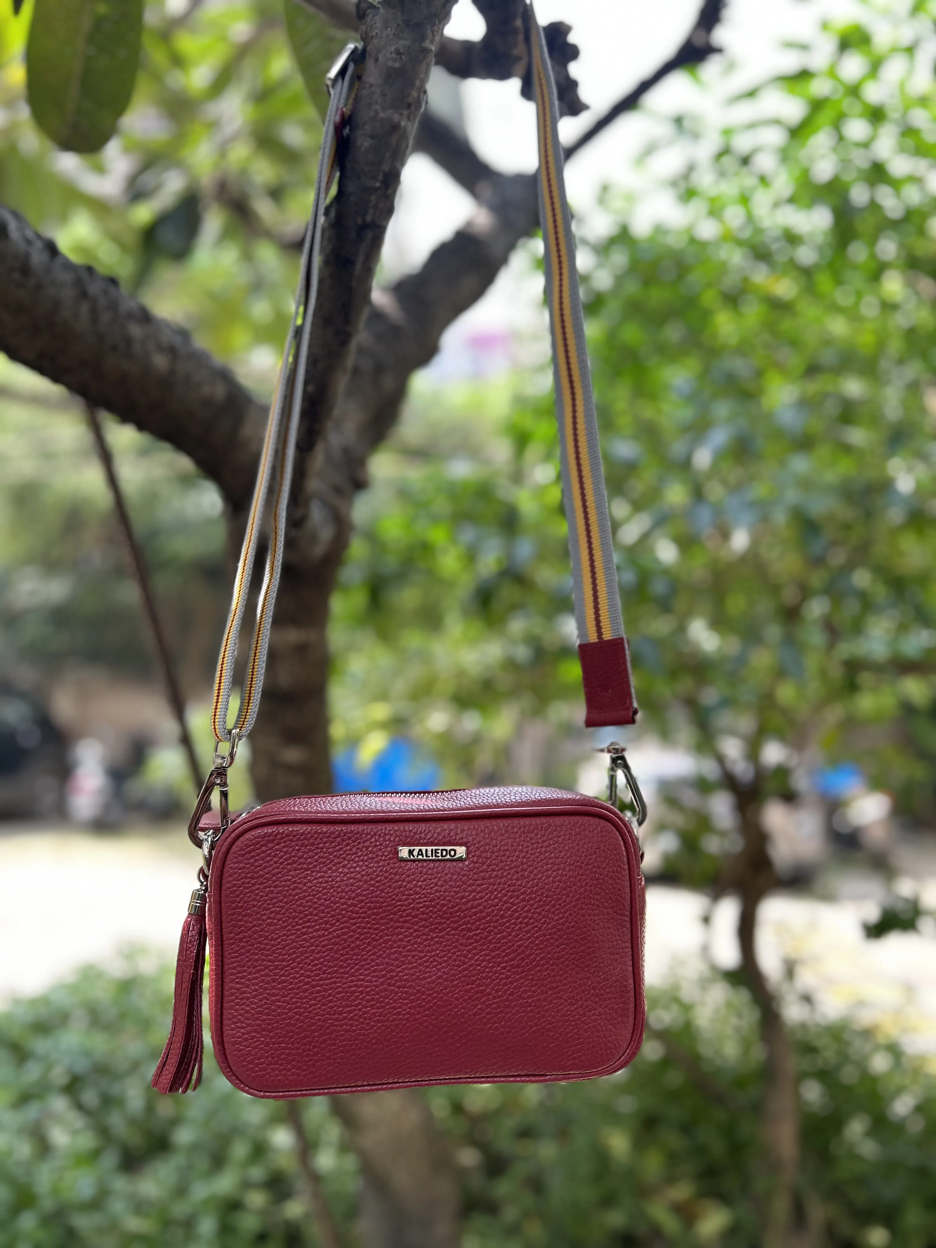 Premium Quality Maroon Solid Genuine Leather Classic Women's Sling Bag