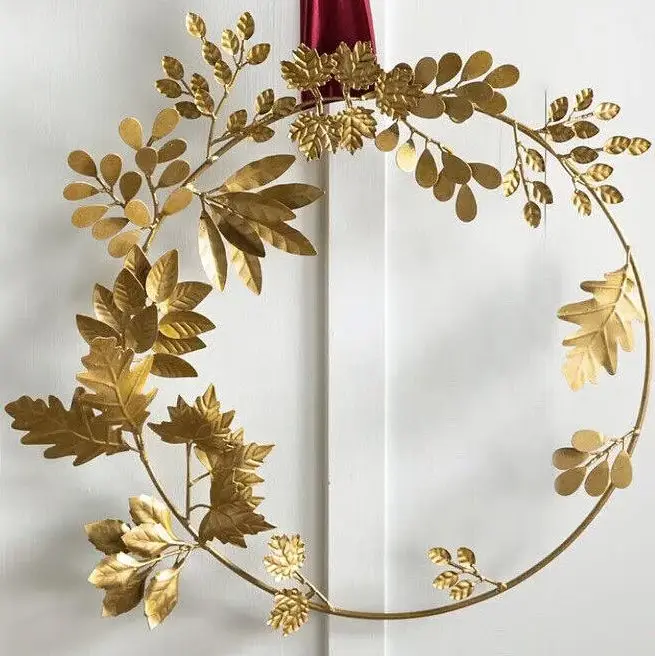 Luxury Metal Leaf Wreath Gold Wall Hanging Decor For Festive Decoration