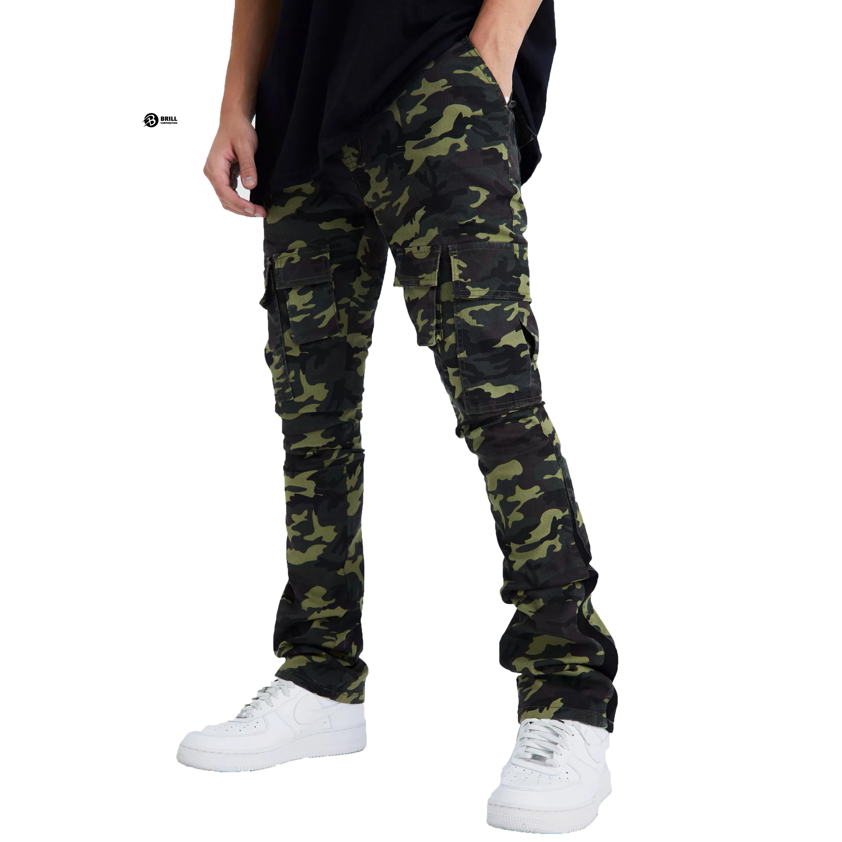 Getadme Camo Flare Cargo Pants For Women High Waist Big Size Camouflage Print Baggy Techwear Patchwork Pocket Summer Streetwear Trousers
