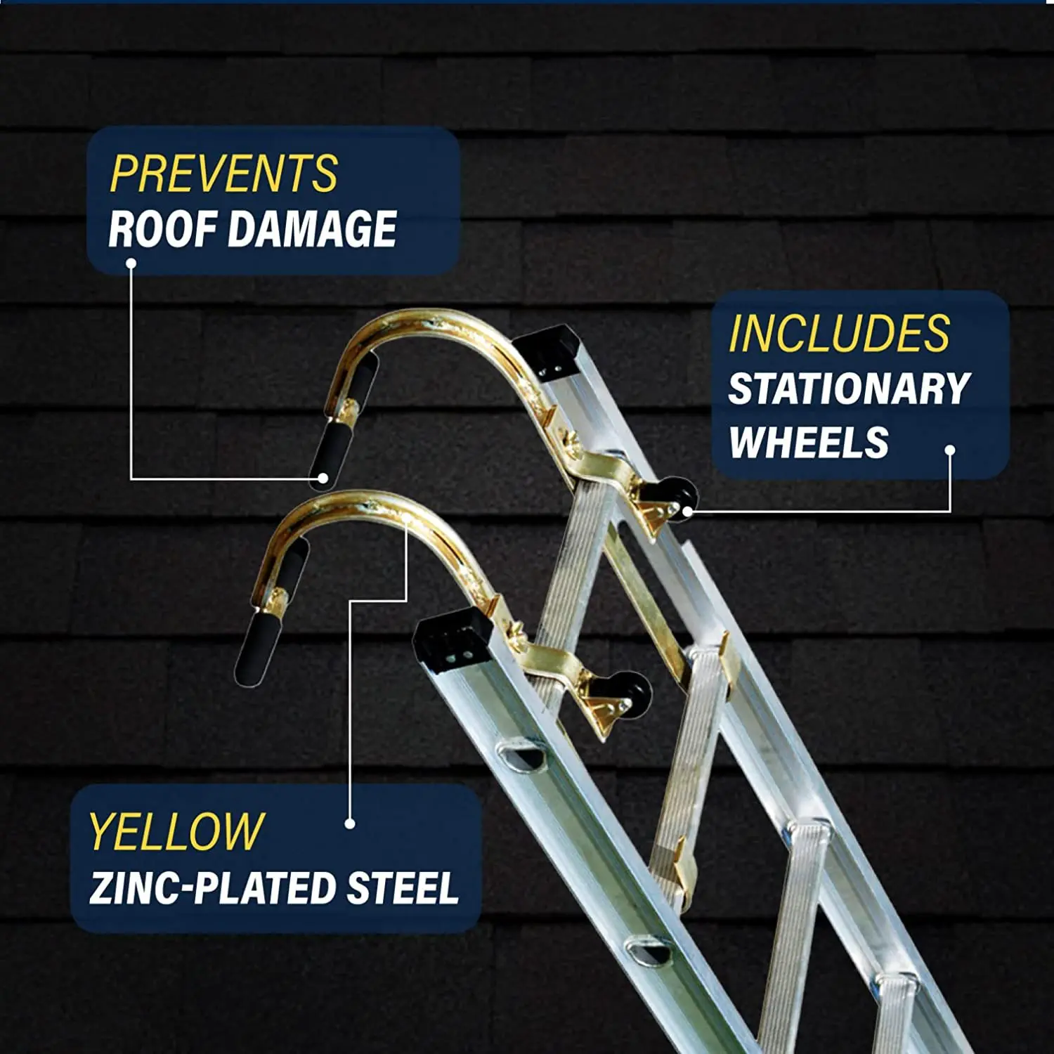 2 Pack Ladder Roof Hooks,Heavy Duty Ladder Stabilizers With Wheels