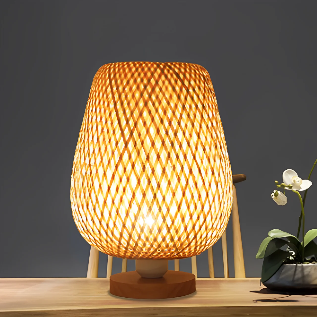 Antique Rattan Wicker Table Lamp Bedroom Handmade Living Room