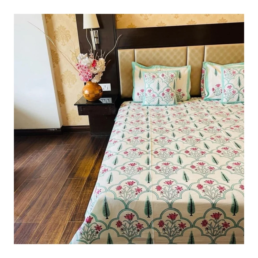 Indian Block Print Bedspread Handmade Cotton Decor Bed Sheet Throw Bed