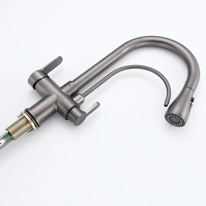 Dual Handle Gun Gray Water Filter Function 3way Pull Out Kitchen