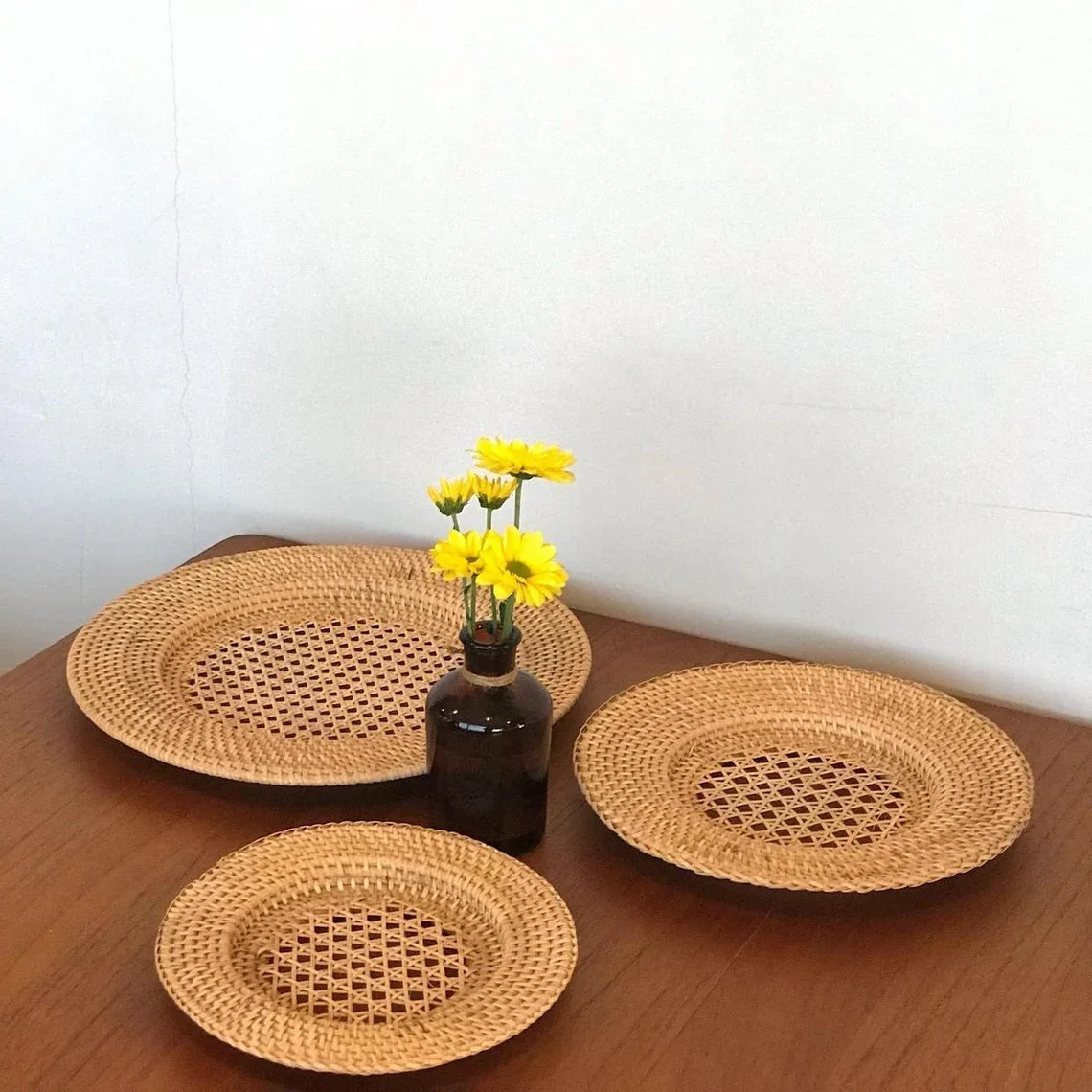 Wholesale Brown Rattan Placemat Recessed,Wicker Charger Plater For