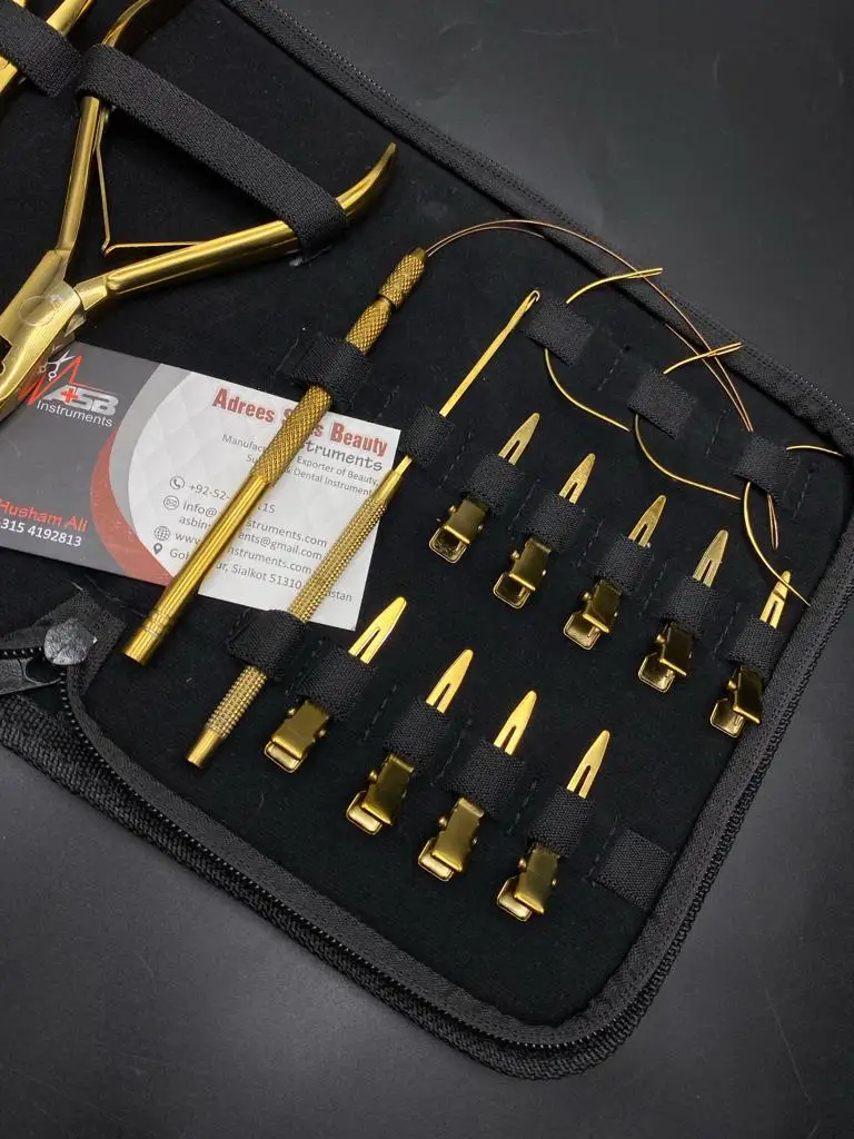 Gold Hair Extension Tools Kit Set Including Micro Link Silicon Beads
