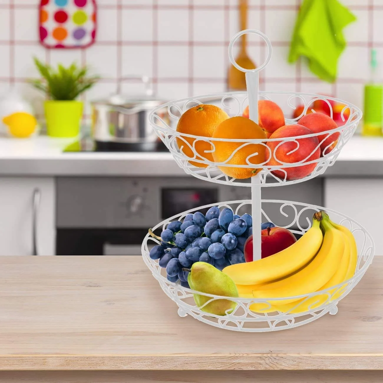 2 Tier Countertop Fruit Basket Holder & Decorative Bowl Stand Perfect