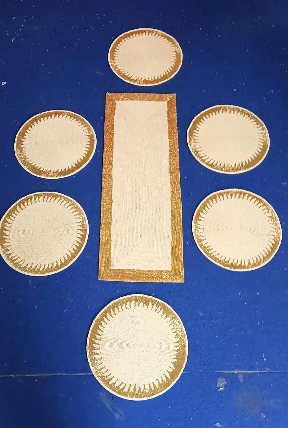 Multicolor Flower Border Design Handmade Beaded Table Runner And Placemat Set For Wedding Gif