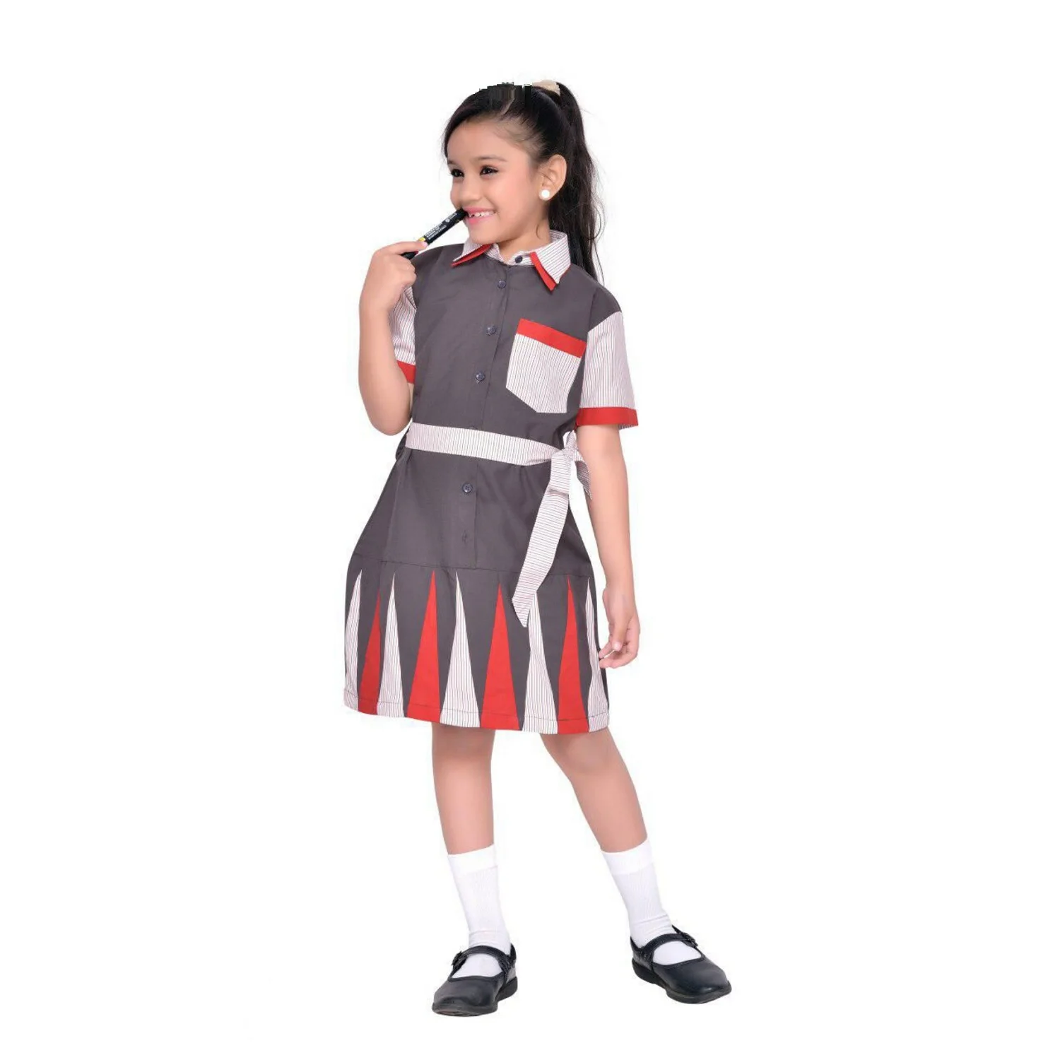 Super Sell 2023 Top Grade Fabric Made Printed Girls School Uniform Dress With Customized Size