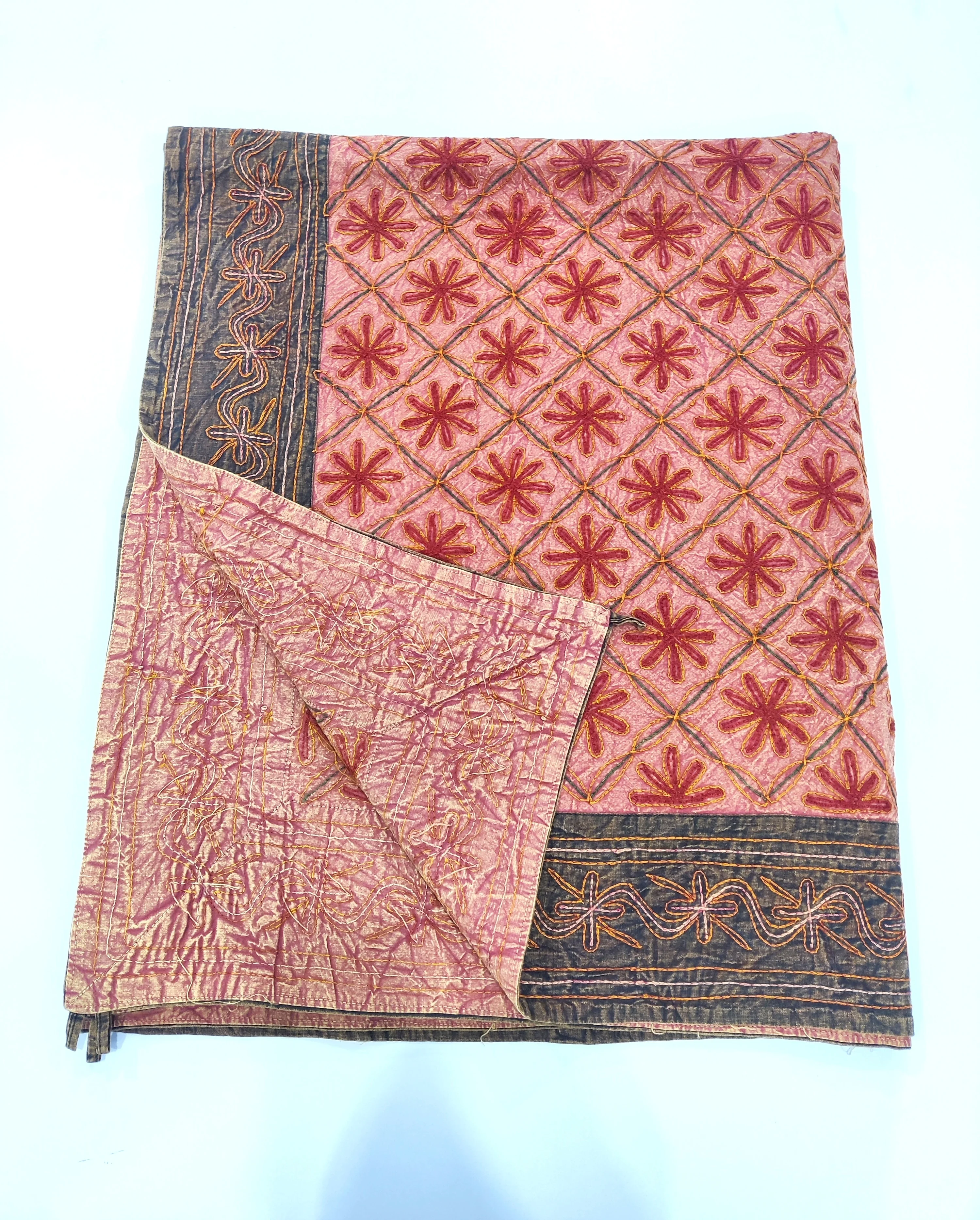 Hand Made Cut Work Kantha Cotton Bedding Bed Sheet Blanket Cotton Cut
