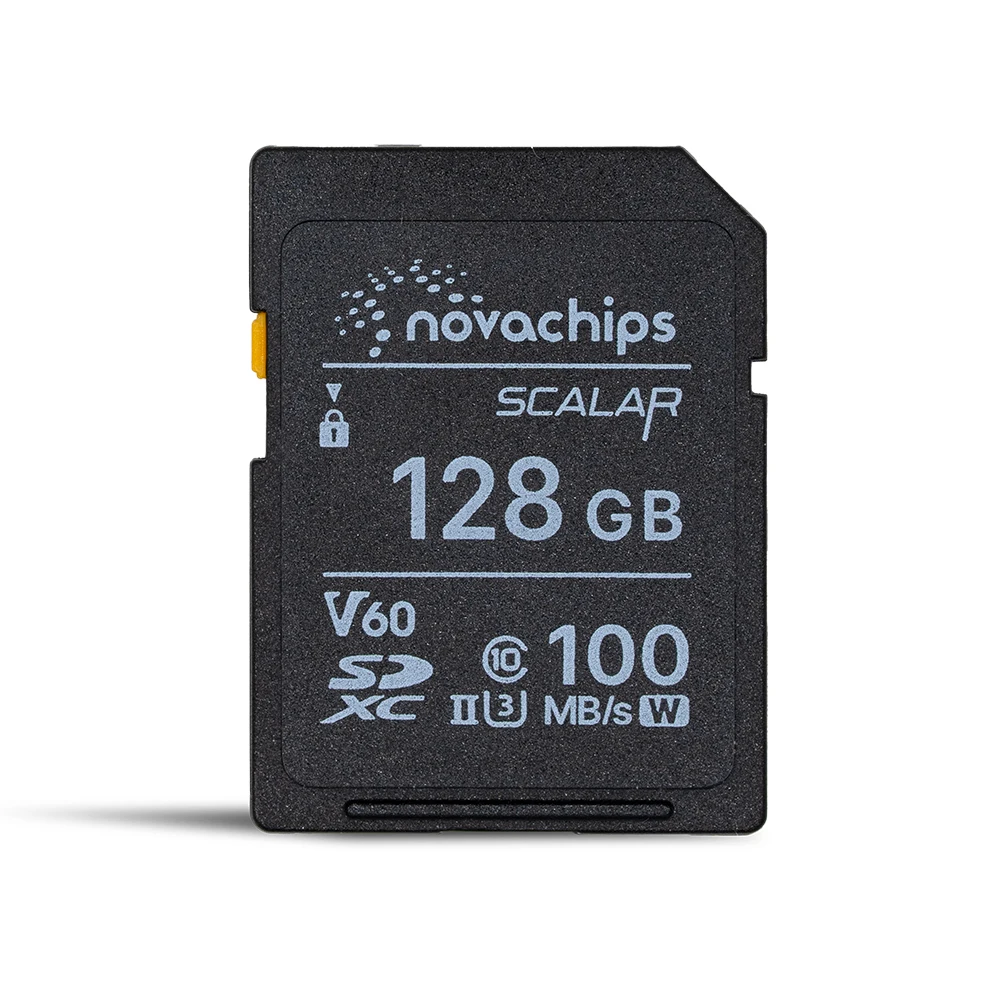 Close-up of SD card packaging showing holographic security label and QR code for authenticity verification