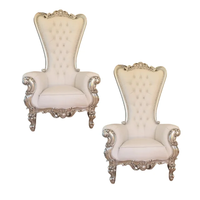 King And Queen Wooden Throne Chair Silver Throne Chair Luxury Chair For ...