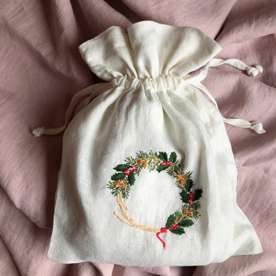Hand Embroidered Linen Bag With Embroidery Different Colors Linen