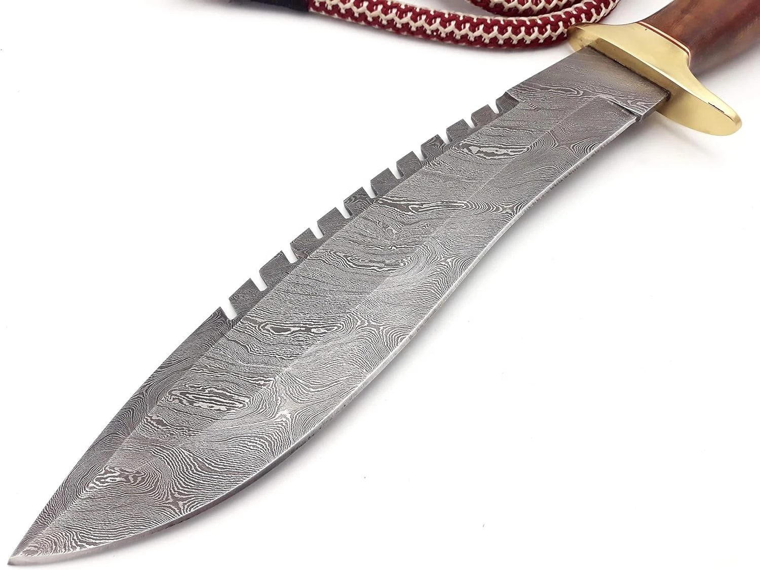 Handmade Damascus Steel Bowie Knife With Rose Wood Handle And Leather ...