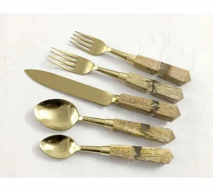 Best Seller Flatware Set With Wood Resin Handle 18/8 Stainless Steel