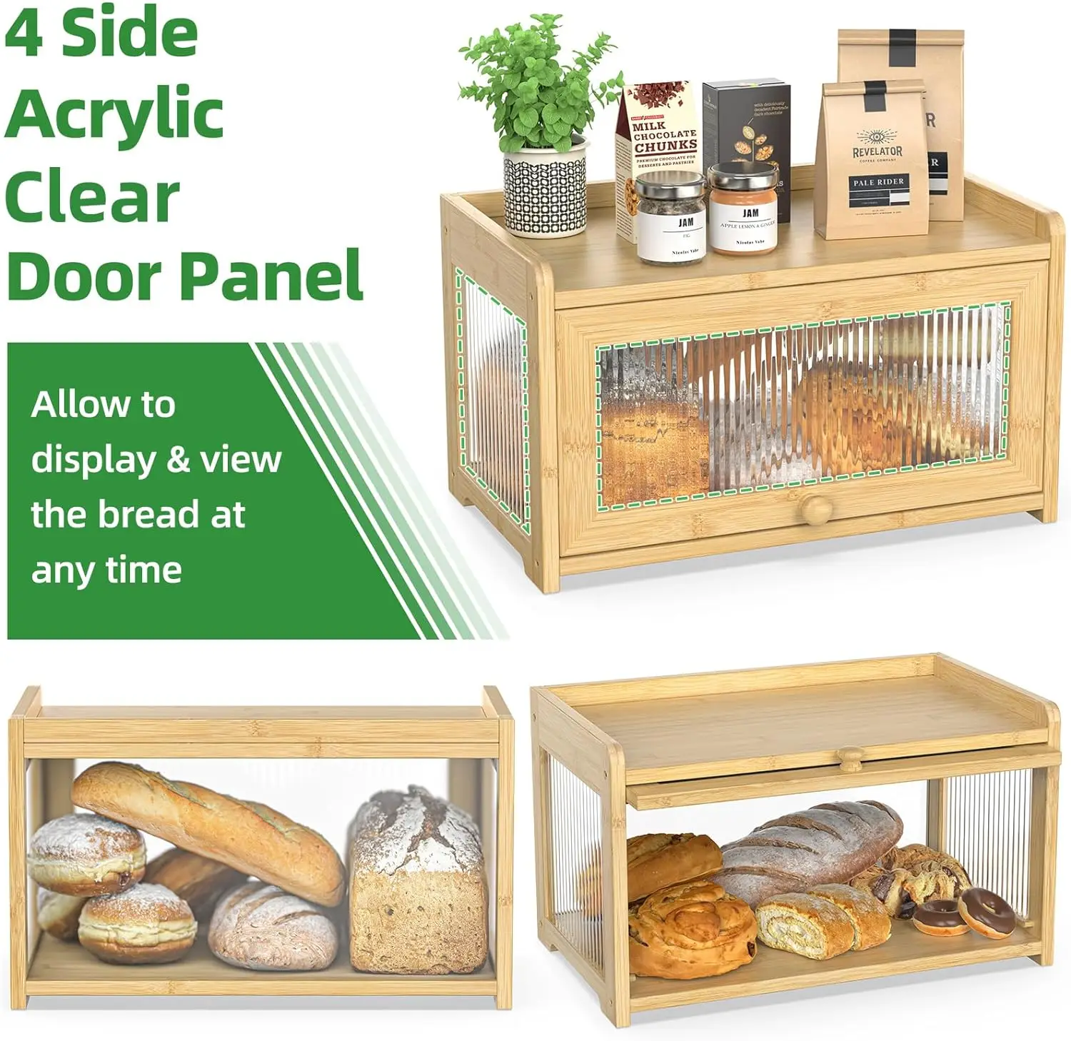 Bamboo Bread Box For Kitchen Counter,Large Capacity Bread Storage