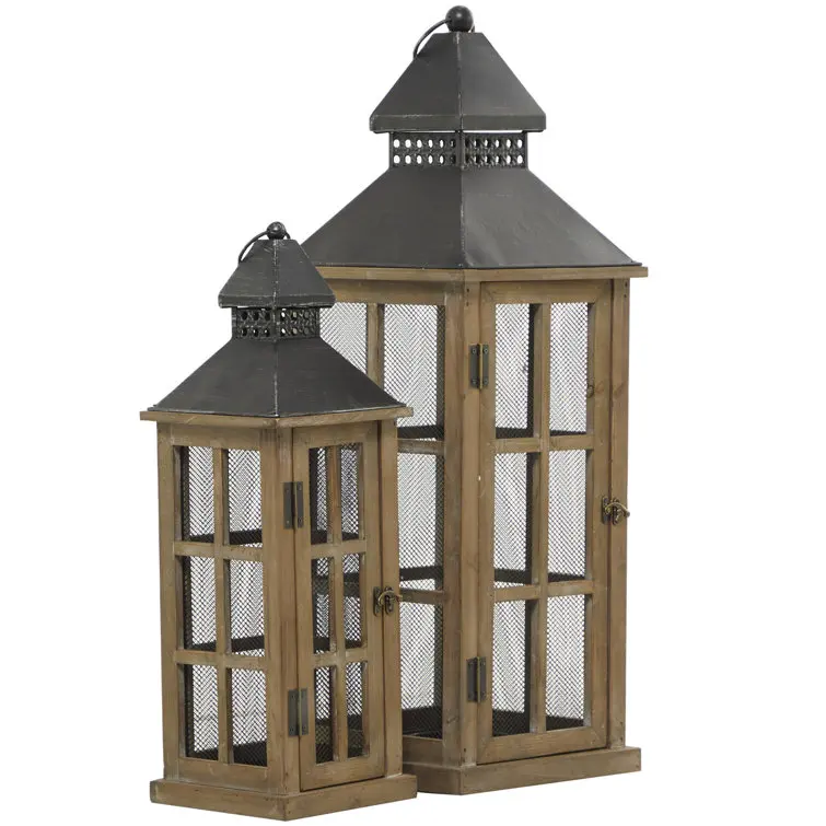 New Window Pane Mesh Candle Holder Lantern Set A Classic And Timeless