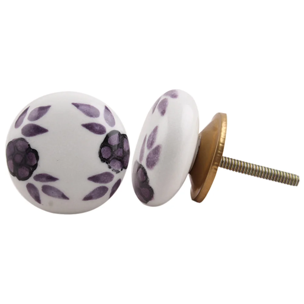 Bulk Ceramic Wardrobe Knobs Purple Vintage Pulls Floral Kitchen Drawer